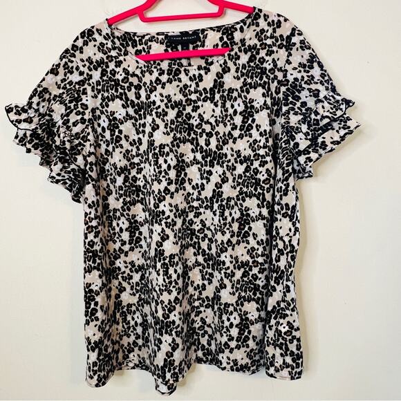 Lane Bryant Animal Print Blouse Sz 16 Ruffle Sleeves Mobwife Edgy Feminine - Picture 1 of 8